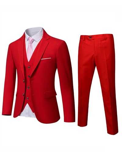 MrSure Men’s 3 Piece Suit Blazer, Slim Fit Tux with 2 Button, Jacket Vest Pants & Tie Set for Party, Wedding and Business