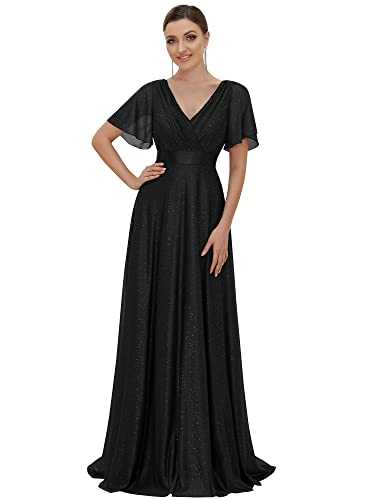 Ever-Pretty Women's Sparkling Ruffles Sleeve Deep V-Neck Empire Waist A-Line Bridesmaid Dress EE50159