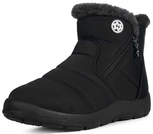 Eagsouni Women Winter Snow Boots Ladies Fur Lined Warm Outdoor Zip Flat Water-resistant Thermal Non-Slip Ankle Booties Shoes Size