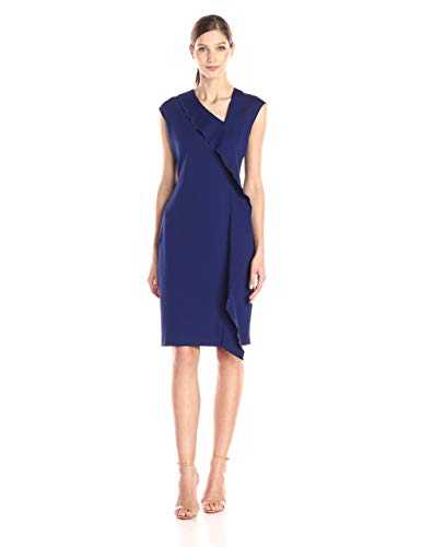 ANNE KLEIN Women's Petite Cap-Sleeve Asymmetric-Ruffle Dress - Blue - 14 Petite