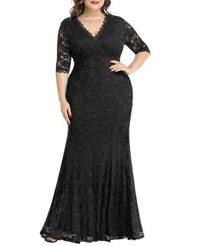 Women's Plus Size Wedding Prom Gown Evening Party Bridesmaid Floral Lace Long Wrap V Neck Mermaid Dress