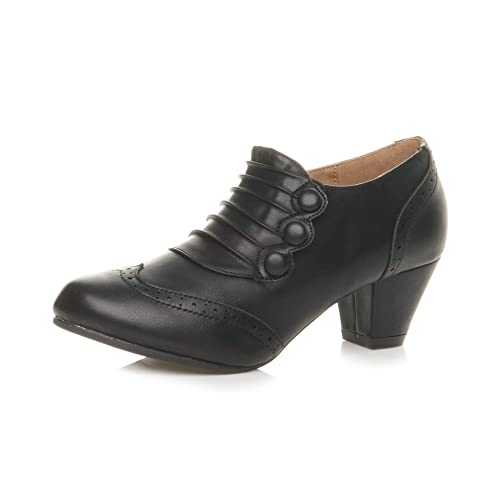 AJVANI Womens ladies mid heel buttons zip smart brogue ankle shoe boots booties size