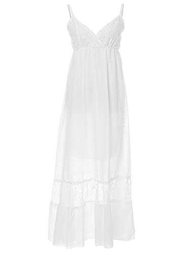Anna-Kaci Womens Adjustable Spaghetti Strap Sleeveless Long Lace Boho Maxi Dress White, Off-white, L