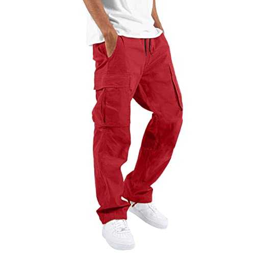 Btlankou Cargo Trousers for Men UK Men's Sweatpants Drawstring Joggers Cotton Elasticated Hem Tracksuit Bottoms Mens Combat Trousers Mens Sports Trousers Slim-Fit Vintage Comfort Pants S-XXL