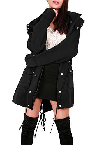 Fashion Star Womens Fleece Faux Fur Hooded Zip Up Pocket Trench Parka Jacket