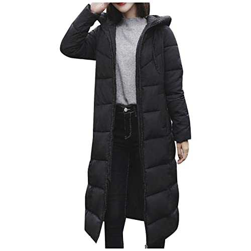 TEPTDirio Women's Down Maxi Winter Coat Long Hooded Puffer Quilted Parka Coat Extra Long Thickened Down Jacket Ladies Full Length Winter Jacket with Hood Fur Long Puffer Padded Coat