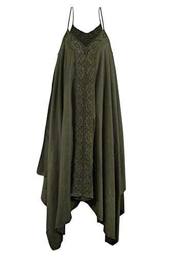 CCcollections Long Maxi Swing Dress Cotton and Natural dye V Neck (M, Green)