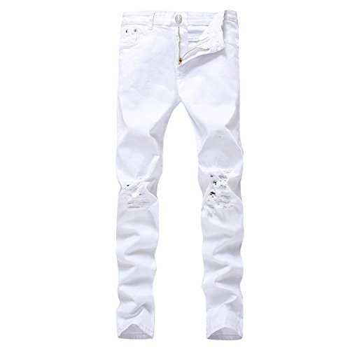 ANBOBER Men's Ripped Skinny Jeans Slim Fit Stretch Distressed Jeans for Men Straight Leg Denim Pants, White, 38