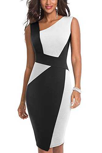 HOMEYEE Women's Vintage Sleeveless Contrast Color Stretch Business Dress B517