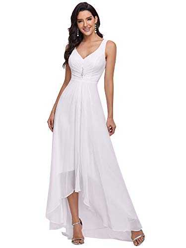 Ever-Pretty Women's Elegant V Neck High-Low A Line Chiffon Long Evening Dresses White UK 26 Plus Size