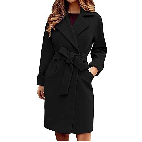 Coats Jackets for Women UK Clearance Womens Autumn And Winter Lapel Woolen Cloth Coat Trench Jacket Long Overcoat Outwear Sale Ladies Casual Loose Cardigans Shirt Coat Trench Topcoats