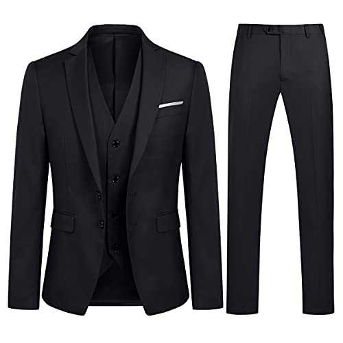 YOUTHUP Mens Slim Fit 3 Piece Suit Classic Business Wedding Suits Tuxedo Blazer Waistcoat Trousers