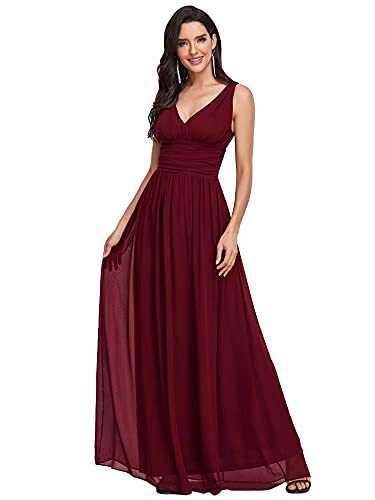 Ever-Pretty Women's Elegant Double V Sleeveless Empire Waist Long Summer Evening Dresses Burgundy 8UK