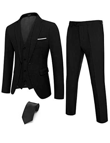 COOFANDY Men’s 3 Piece Slim Fit Suits One Button Blazer Vest Suit Pants with Tie