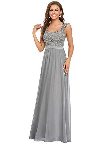 Ever-Pretty Women's Elegant Empire Waist Floor Length Lace Chiffon Ball Evening GownsDresses Grey 16UK