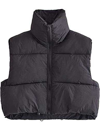 Athlisan Womens Cropped Puffer Vest Stand Collar Zip Up Lightweight Padded Coat