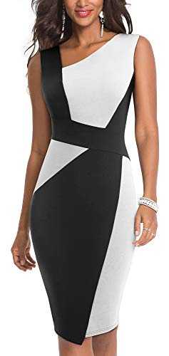 HOMEYEE Women's Vintage Sleeveless Contrast Color Stretch Business Dress B517