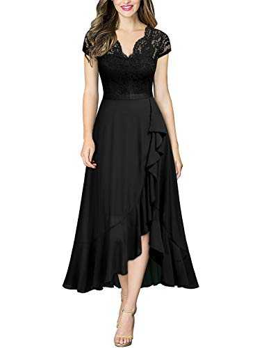 MIUSOL Women's Formal Lace Chiffon V Neck High Low Evening Party Cocktail Dress