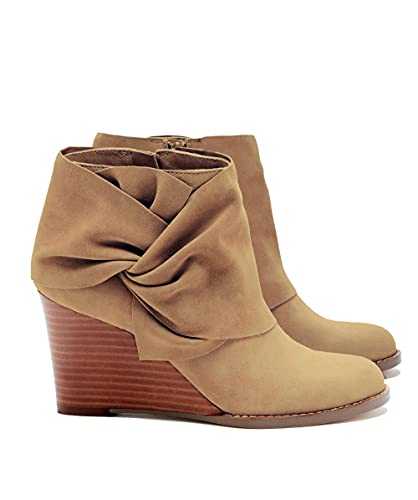 Fashare Womens Wedge Booties Ankle Heels Boots Bow Knot Stacked Heeled Winter Dress Shoes