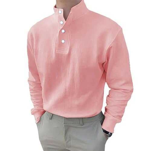 OWLKAY Men Long Sleeve Shirts Casual Men Solid Color Simplicity T-Shirt Unique Button Placket Men Fashion Longsleeve Tops Youth Men Classic Basic Shirt