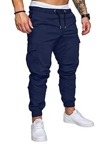 Meilicloth Mens Cargo Trousers Pants Cotton Tapered Stretch Twill Drawstring Athletic Joggers Sweatpants with Pockets