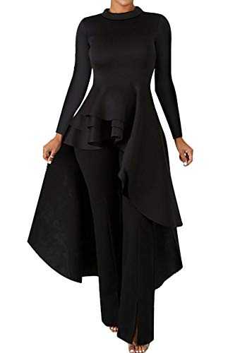 Womens High Low Dress - Fashion Elegant Asymmetrical Irregular Hem Ruffle Peplum Top Tunics Maxi Shirt Dress