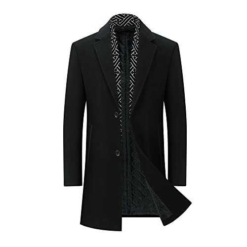 YOUTHUP Men's Slim Fit Wool Coat Thick Mid-Length Winter Trench Coats Casual Business Peacoat