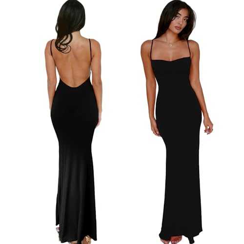 BOYSSPAA Woman Backless Bodycon Maxi Dress Elegant Curvy Sleeveless Spaghetti Strap Long Bodycon Dress for DailyOutings,Party,Dinner,Date,Birthdays