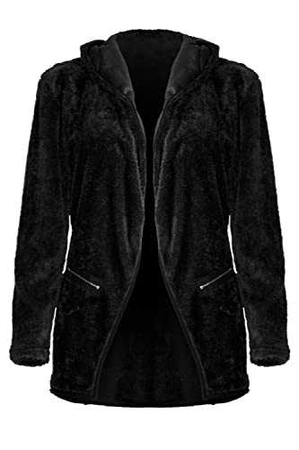 Fashion Star Womens Teddy Bear Fluffy Faux Fur Fleece Hoodie Zip Pockets Oversized Coat Jacket Overcoat Cardigan
