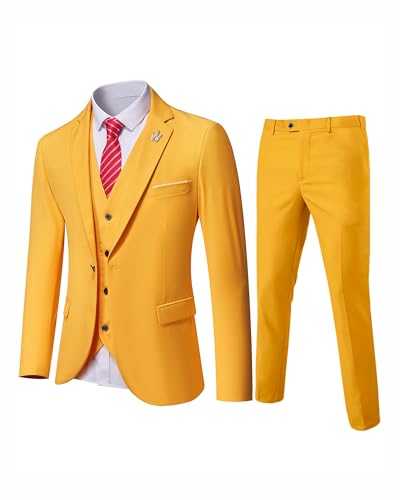 MYS Men's 3 Piece Slim Fit Suit Set, One Button Solid Jacket Vest Pants with Tie