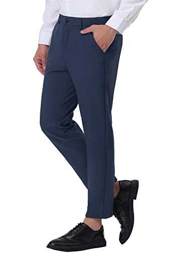 Lars Amadeus Cropped Pants for Men's Solid Color Flat Front Tapered Trousers Slim Fit Suit Pants