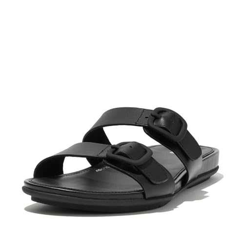 Women's Gracie Rubber-Buckle Two-bar Leather Slides Sandal