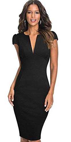 Sophisticated Chic Women Bodycon Office Casual Pencil Dress Work Church Cocktail Dress (M, Black)