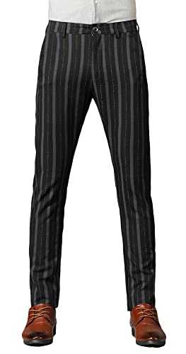 Yukirtiq Men's Chino Slim Fit Striped Smart Wear Stretch Trousers Skinny Suits Bottoms Casual Formal Pants Business Golf Dress Pants