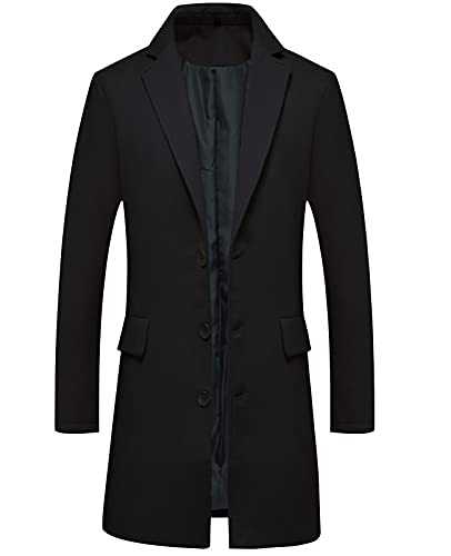 Men's Classic Wool Trench Overcoat Single Breasted Mid Long Wool Blend Top Pea Coats Jackets