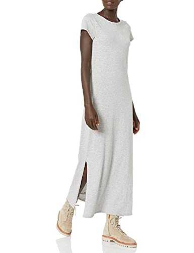 Daily Ritual Lived-In Cotton Short-Sleeve Crewneck Maxi Dress Casual, Light Grey Heather, M