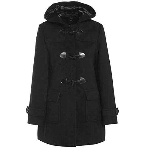 MyShoeStore Ladies Duffle Wool Coat Womens Trench Winter Casual Hooded Classic Fit Outerwear Vintage Elegant Warm Jacket Plus Sizes Windproof Winter Mid Length Long Sleeves Overcoat With Horn Toggles