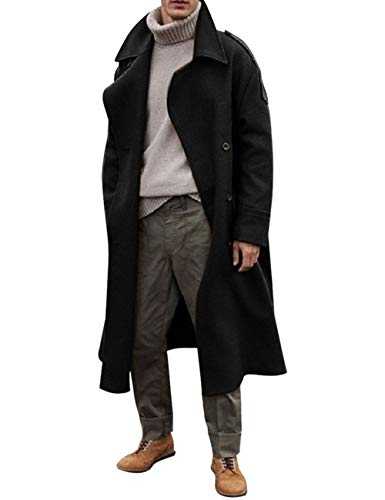 RINTONIX Men's Oversized Notched Long Wool Blend Trench Coat Single Breasted Knee Length Lapel Winter Jacket