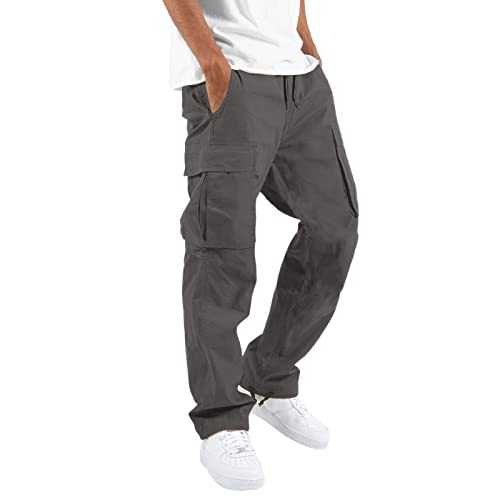 cargo trousers for men uk Men's Sweatpants Drawstring Joggers Cotton Elasticated Hem Tracksuit Bottoms Mens Combat Trousers Mens Sports Trousers Slim-Fit Vintage Comfort Pants S-XXL