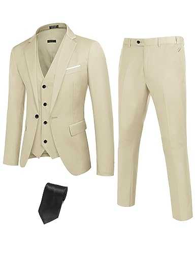COOFANDY Mens 3 Piece Suits One Button Blazer Jacket Slim Fit Vest Suit Pant with Tie
