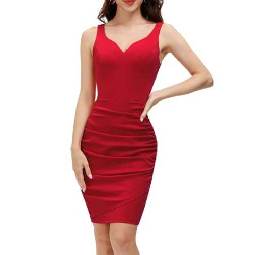 GRACE KARIN Women's Sleeveless Sexy Elegant Bodycon Dress Spring Summer V-Neck U-Back Dress Red