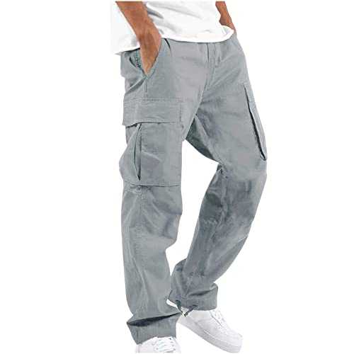 Alwyeans Work Trousers Men Casual Pants Easy Care Multi Pocket Work Safety Classic Sweatpants Combat Cargo Pants Loose Fit Elastic Waist Workwear Hiking Going Out Tracksuit Bottoms Plus Size