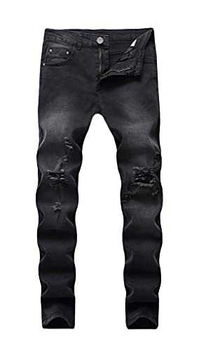 Woskrge Men's Ripped Skinny Stretch Slim Fit Destroyed Distressed Fashion Jeans Denim Pants