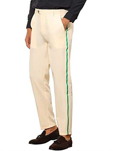 Lars Amadeus Panel Striped Dress Pants for Men's Contrast Color Flat Front Suit Trousers with Pockets