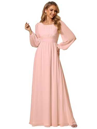 Ever-Pretty Women's Bright Round Neck Long Sleeve Chiffon Floor Length Evening Dresses ES0106B