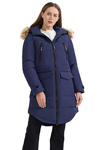 Orolay Hooded Down Coat for Women Mid-length Puffer Jacket Winter Warm Coat with Faux Fur