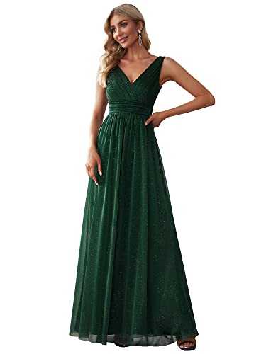 Ever-Pretty Women's Double V Neck Sleeveless Empire Waist Floor Length Elegant Bridesmaid Dresses Dark Green 10UK