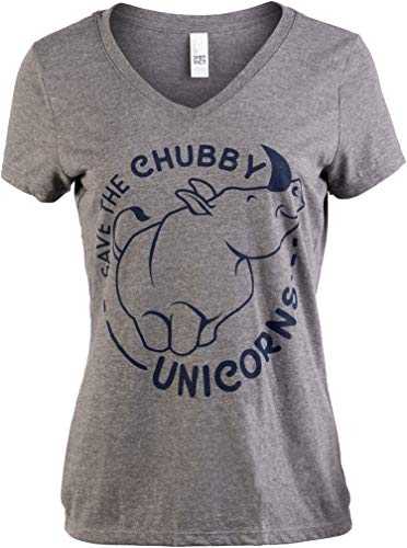Save The Chubby Unicorns | Funny Phrase Rhino Saying V-Neck T-Shirt for Women