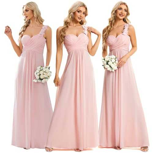 Ever-Pretty Women's Floor Length One Shuolder Empire Waist A Line Chiffon Prom Evening Dresses Pink 12UK