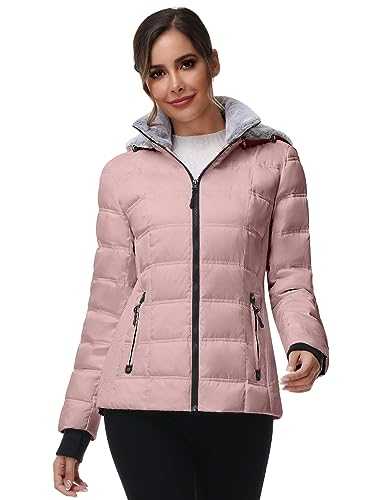 Women Warm Winter Down Puffer Jacket-Hooded Winter Puffer Coat for Women with Faux Fur Lined Hood and Collar